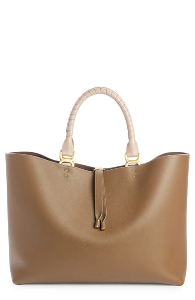 Chloé Large Marcie Grained Calfskin Leather Tote In Brown