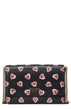 Kate Spade Morgan Stencil Hearts Embossed Printed Saffiano Leather Flap Chain Wallet In Black Multi.