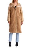 AVEC LES FILLES MIXED MEDIA FAUX SHEARLING QUILTED HOODED COAT