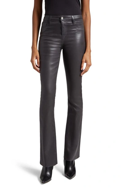 L'agence Ruth Coated High Waist Raw Hem Straight Leg Jeans In Greystone Coated