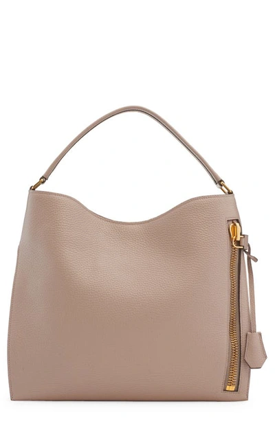 Tom Ford Alix Small Calfskin Hobo Bag In Silk Taupe