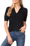 Cece Women's Short Sleeve Collared Polo V-neck Sweater In Rich Black