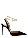 AQUAZZURA BLACK SLINGBACK PUMPS WITH CHAIN ANKLE STRAP IN LEATHER WOMAN