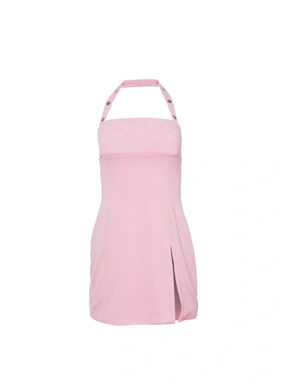 Fleur Du Mal Snap Halter Mini Dress In Blush Pink