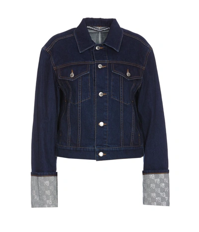 Alexander Wang Indigo Crystal Cuff Denim Jacket In Blue