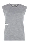 Fendi Sleeveless Wool Top With Unique Cut-out Detail In Gray