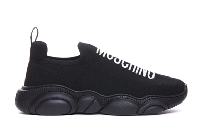 Moschino Logo Printed Slip On Sneakers In Black