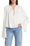 Frame Shirred Split Neck Blouse In Cream