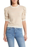 FRAME STRIPE RUCHED SLEEVE CASHMERE SWEATER