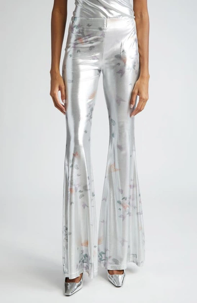 Maccapani The Slender Butterfly Print Jersey Pants In Laminated Silver Butterfly