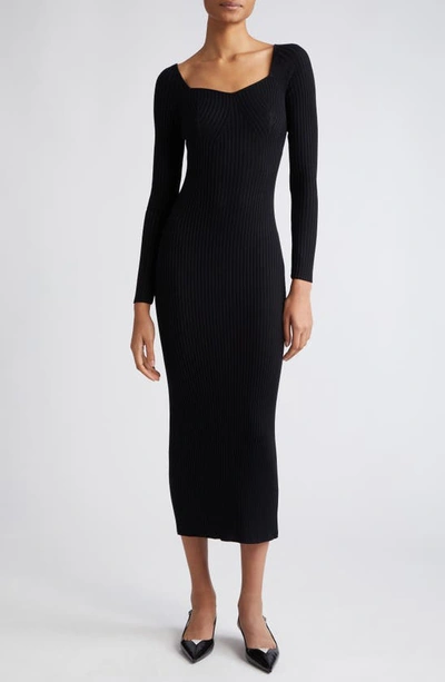 Adam Lippes Florentine Ribbed-knit Silk-cashmere Dress In Black