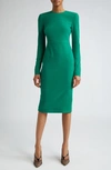 VICTORIA BECKHAM LONG SLEEVE WOOL BLEND JERSEY SHEATH DRESS