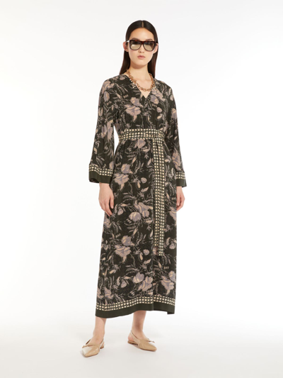 Max Mara Printed Crepe De Chine Dress In Gray