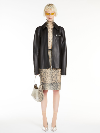 Max Mara Straight Python-print Skirt In Beige