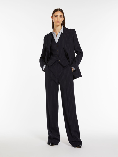 Max Mara Single-breasted Pinstripe Wool Blazer In Black