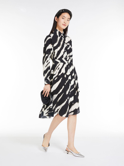 Max Mara Printed Crepe De Chine Shirt Dress In Black