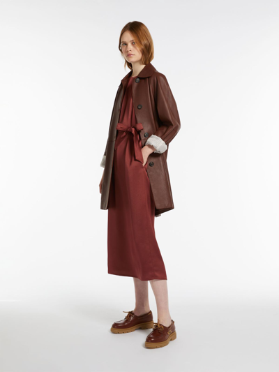 Max Mara Belted Satin Dress In Rust