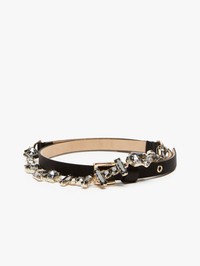 Max Mara Satin Belt With Crystals In Black