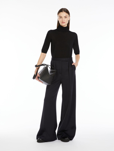 Max Mara Zagara Coordinated Knit Wool Turtleneck In Black