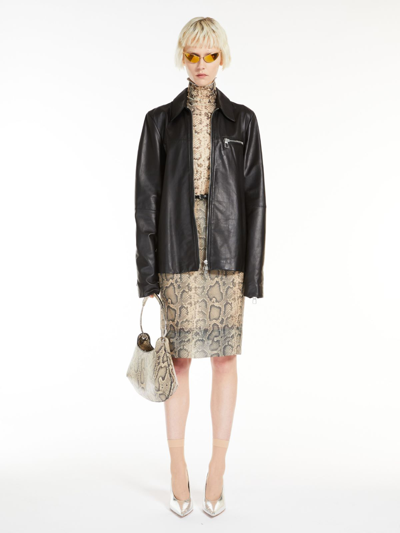 Max Mara Short Nappa Leather Jacket In Black