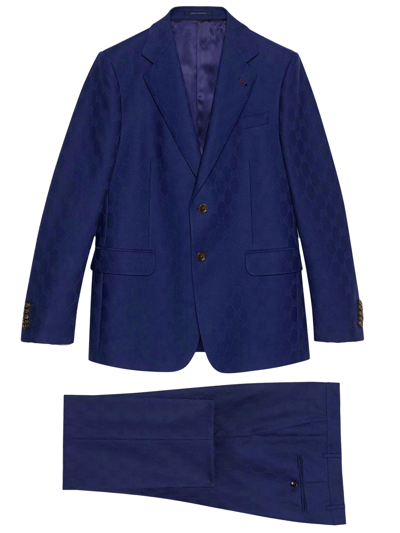 Gucci Suit In Gg Wool In Light Blue