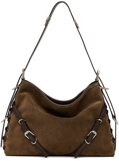 Givenchy Medium Voyou Shoulder Bag In Suede With Corset Straps In 220-walnut Brown