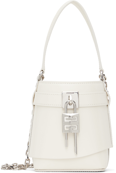 Givenchy White Micro Shark Lock Bucket Bag In 105-ivory