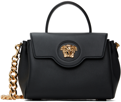 Versace La Medusa Leather Tote Bag In Kvo41 Black-