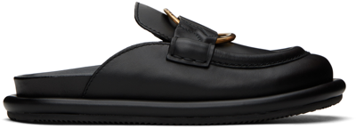 Moncler Bell Leather Ring Loafer Mules In Black