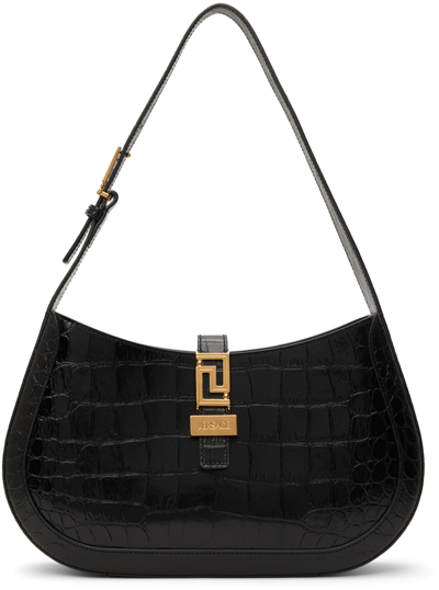 Versace Black Croc-embossed Bag In 1b00v-black-gold