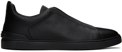 Zegna Black Deerskin Triple Stitch Sneakers In Nee