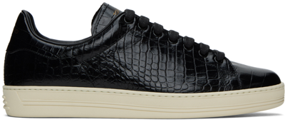 Tom Ford Black Printed Croc Warwick Sneakers In Black + Cream