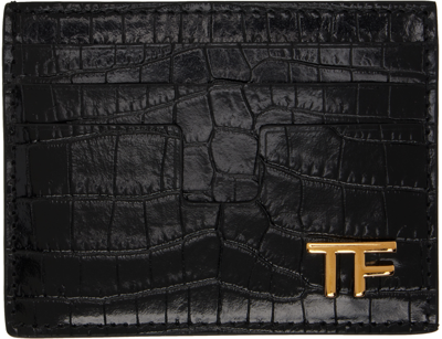 Tom Ford Black Printed Alligator T-line Card Holder