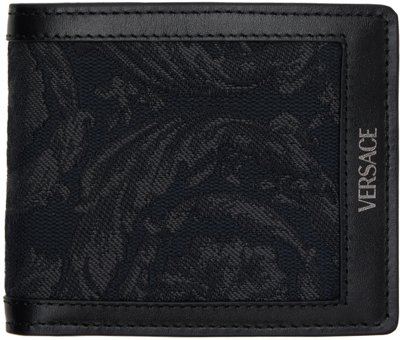 Versace Black Barocco Bifold Wallet In Black-ruthenium