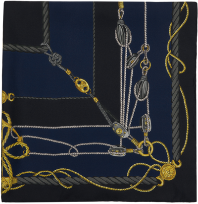 Versace Chain Couture Silk Scarf In Blue Gold