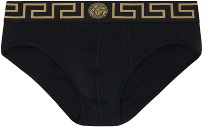 Versace Black Greca Briefs In A80g-black Gold Gree