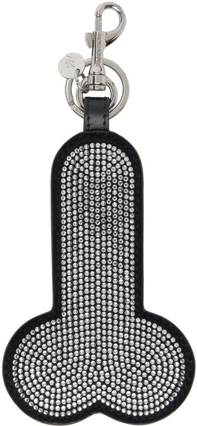 Jw Anderson Crystal-embellished Leather Keyring In Black