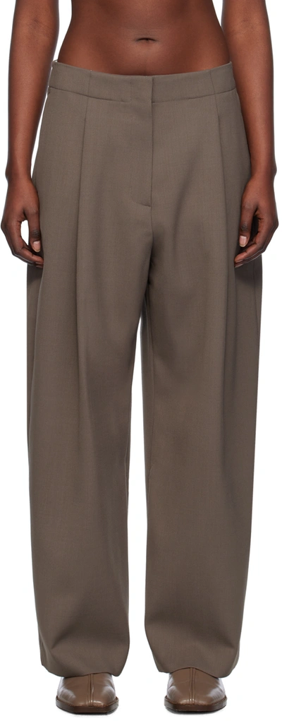 Studio Nicholson Brown Pleated Trousers In Rock