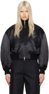 Alexander Wang Cropped Padded Cotton-blend Satin Bomber Jacket In 001 Black