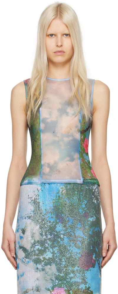 Christopher Esber Blue & Green Lucid Viva Blouse In Lucid Garden Print