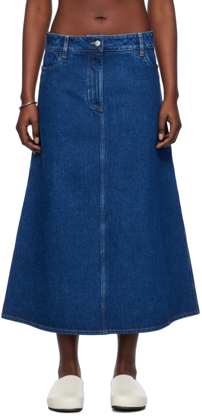 Studio Nicholson Indigo A-line Denim Maxi Skirt In Indigo Wash