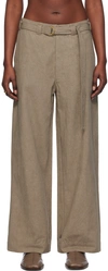 LAUREN MANOOGIAN TAUPE BELTED TROUSERS