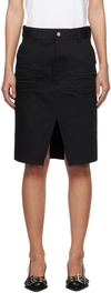 We11 Done Black Raw Edge Midi Skirt In Black