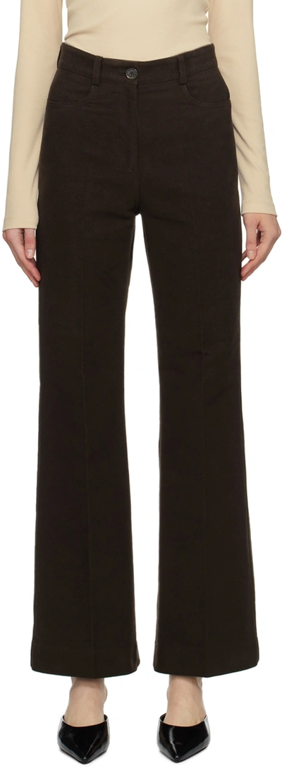 Totême Flared Cotton-moleskin Trousers In Brown