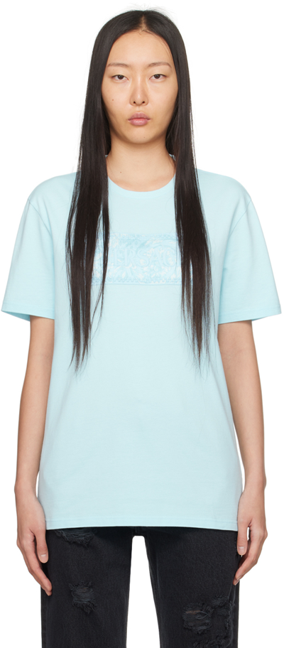 Versace Barocco Logo棉质平纹针织t恤 In Light Blue