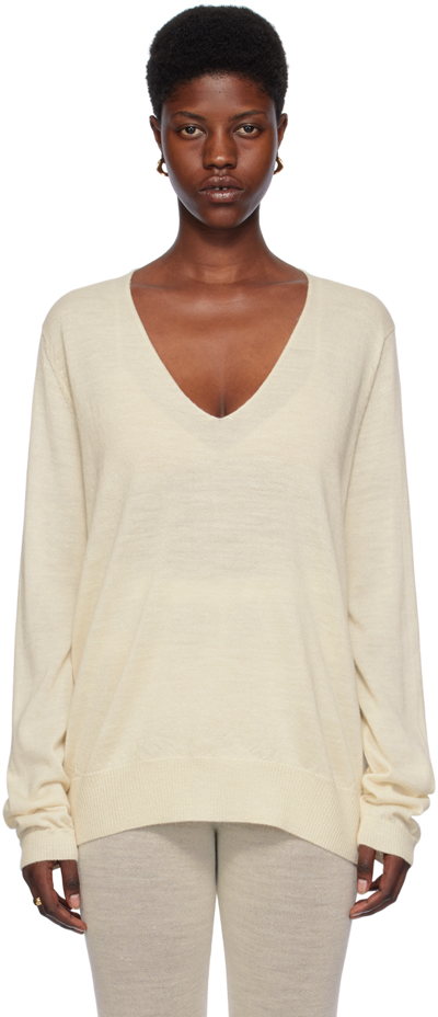 Lauren Manoogian Off-white V-neck Jumper In Rw01 Raw White