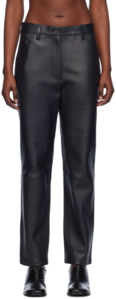 Studio Nicholson Black Opie Leather Pants In Black Grape