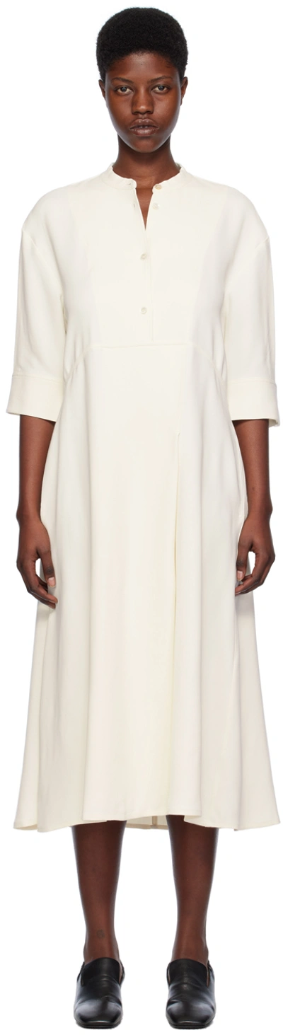 Studio Nicholson Off-white Half Placket Midi Dress In Parchment