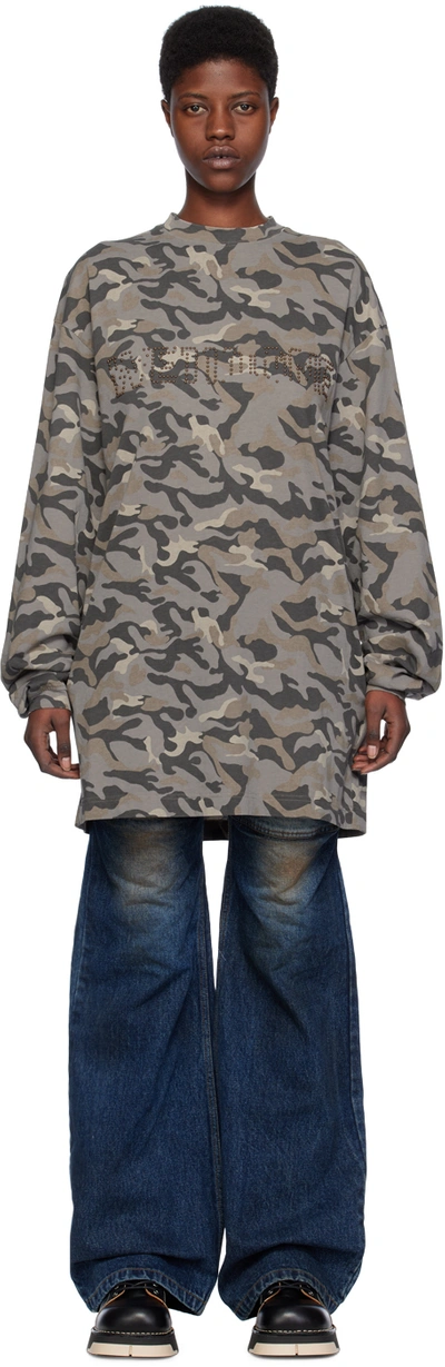 We11 Done Gray Camouflage Long Sleeve T-shirt In Grey