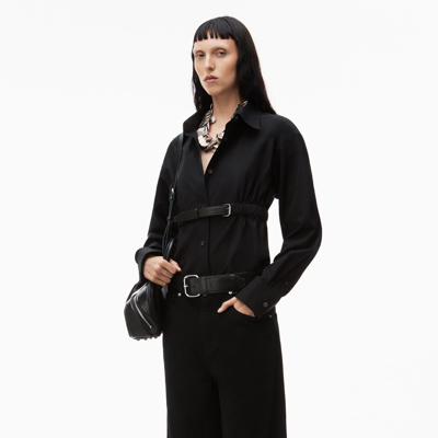 Alexander Wang Belted Cotton Button Down Tunic In Black